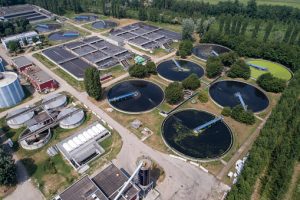 Aerial view of a wastewater treatment plant